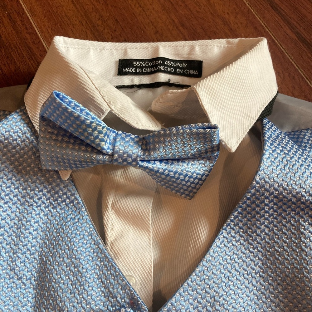 Men's Blue Dress Shirt with Bow Tie